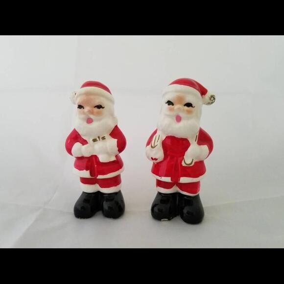 Santa Claus Salt & Pepper shakers, 60s Xmas decorations, 50s Christmas ornaments - Picture 1 of 3